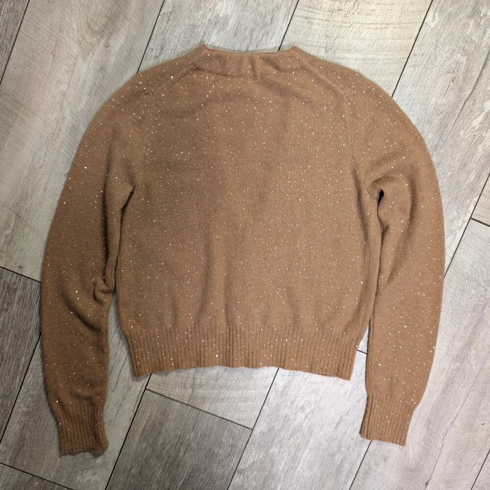 J.Crew Camel Sparkle Merino Wool & Alpaca Cardigan | Size M | Mint Condition - Picture 7 of 14